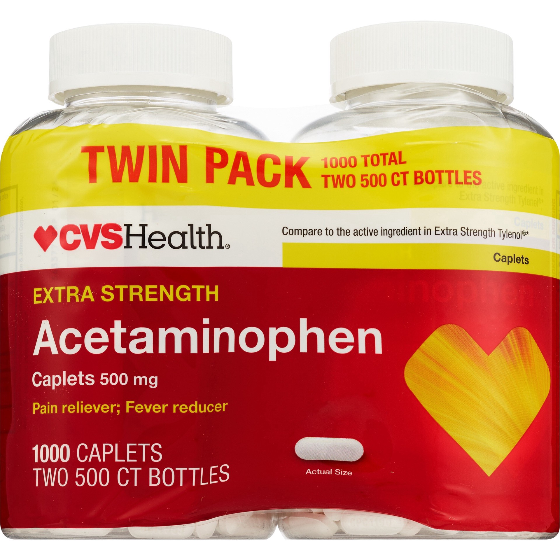 slide 1 of 1, CVS Gold Emblem Cvs Health Extra Strngth Acetaminophen 500Mg Caplets Twin Pk, 6.24 oz