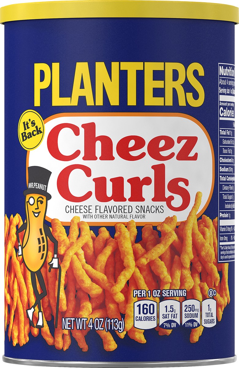 slide 1 of 6, Planters Cheez Curls Cheese Flavored Snacks, 4 oz Canister, 4 oz