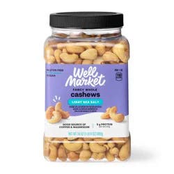 Well Market, Fancy Whole Cashews, Light Sea Salt, 24 Oz
