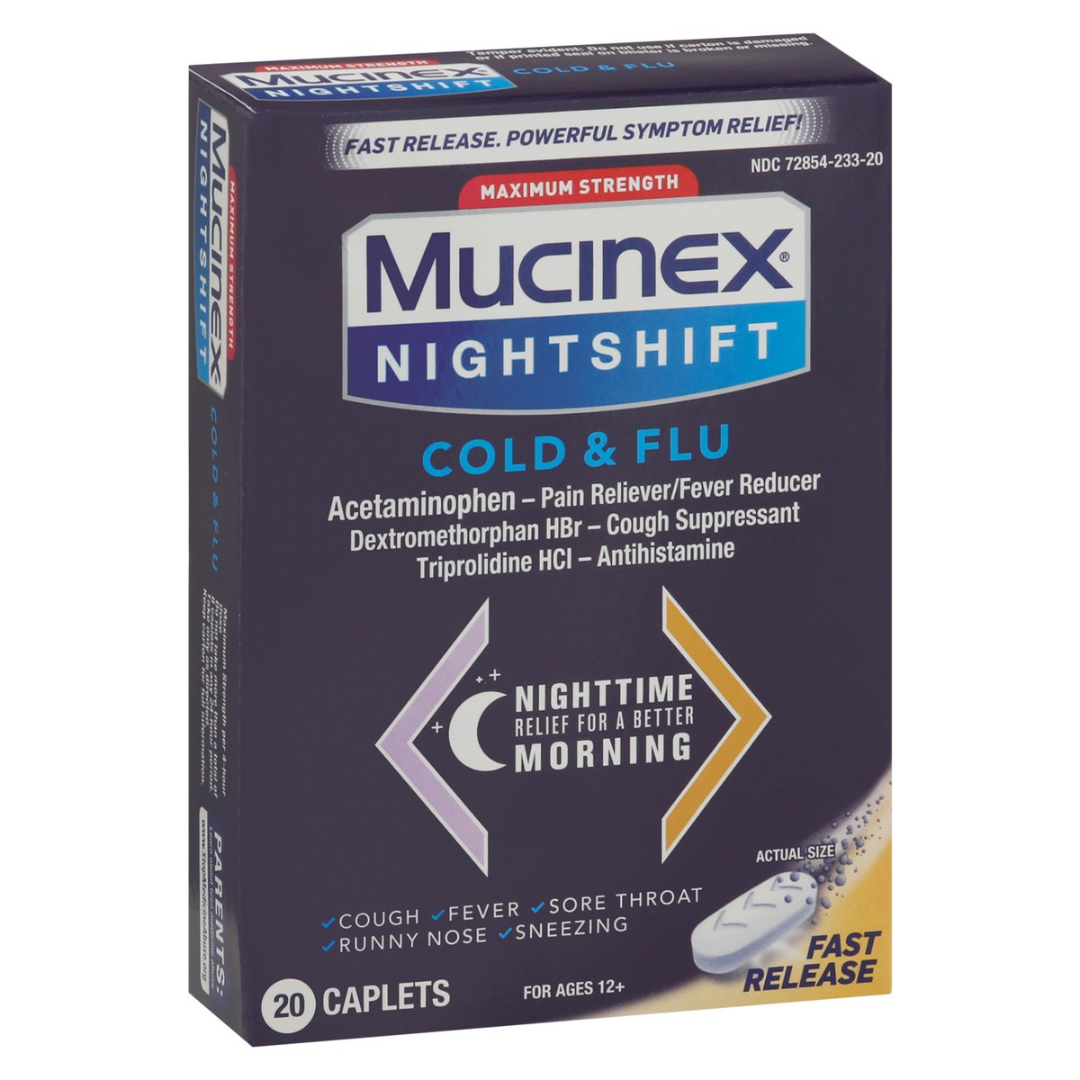 slide 5 of 9, Mucinex Nightshift Cold & Flu Maximum Strength Relief Caplets, 20 ct