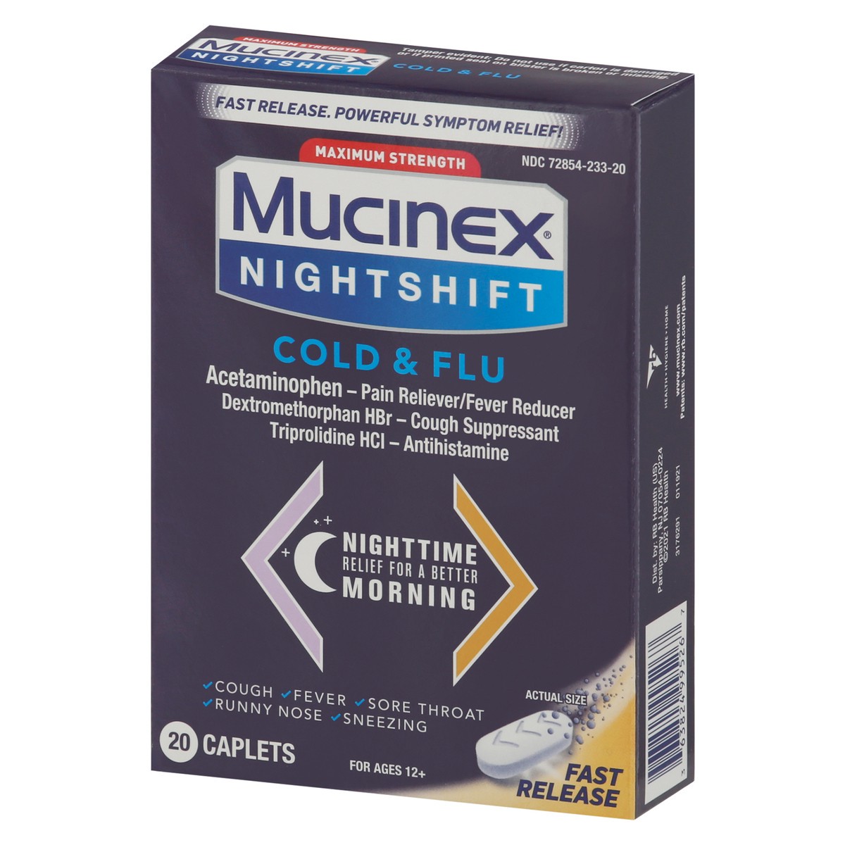 slide 4 of 9, Mucinex Nightshift Cold & Flu Maximum Strength Relief Caplets, 20 ct