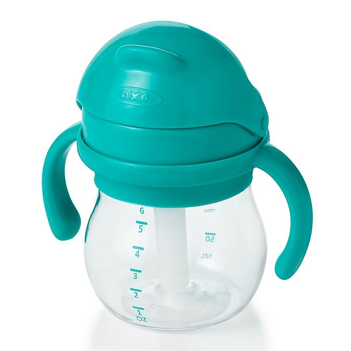 slide 3 of 8, OXO Tot Transitions Straw Cup with Handles - Teal, 6 oz