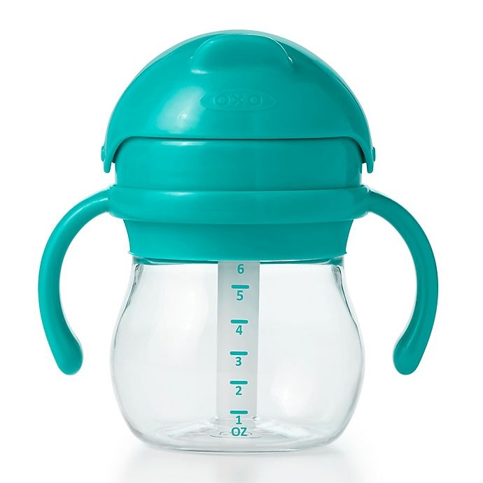 slide 4 of 8, OXO Tot Transitions Straw Cup with Handles - Teal, 6 oz