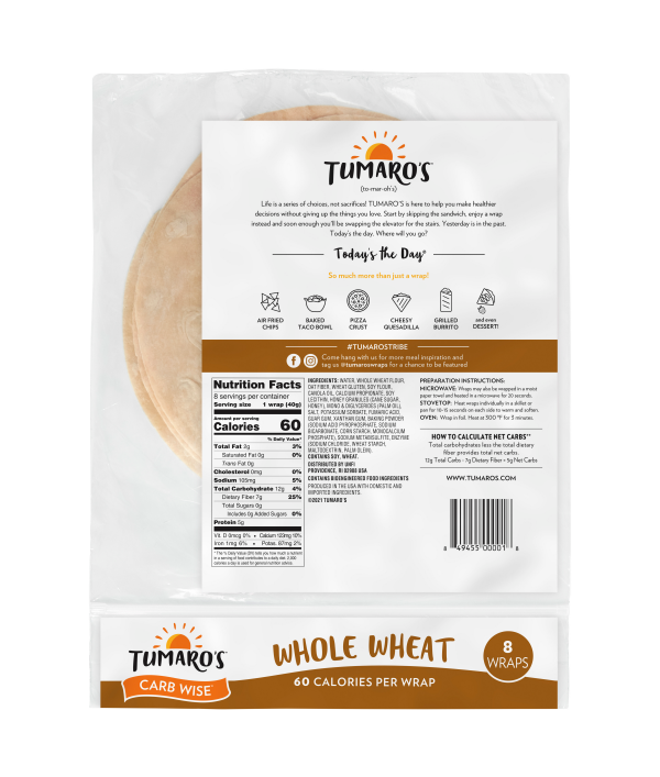 slide 3 of 4, Tumaro's Carb Wise Whole Wheat Wraps 8 ea, 8 ct