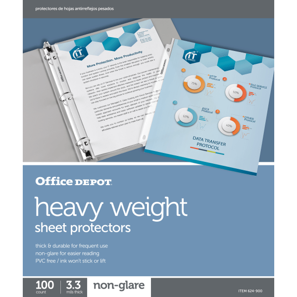 slide 1 of 1, Office Depot Brand Heavyweight Sheet Protectors, 8-1/2'' X 11'', Clear, Non-Glare, Pack Of 100, 100 ct