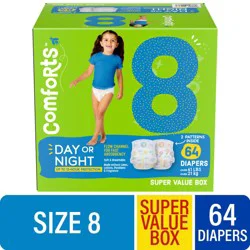 Comforts Day or Night Baby Diapers Size 8 (41+ pounds) Super Value Box