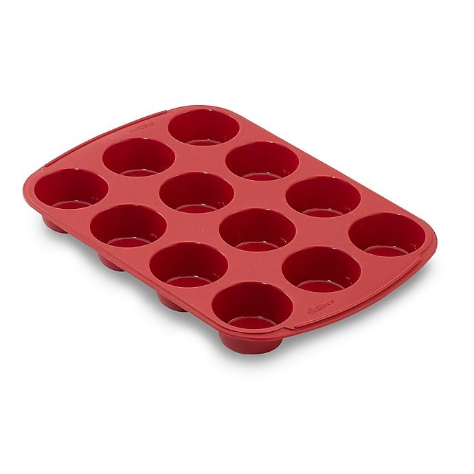 slide 1 of 3, Wilton Ultra-Flex Nonstick 12-Cup Silicone Muffin Pan - Red, 1 ct