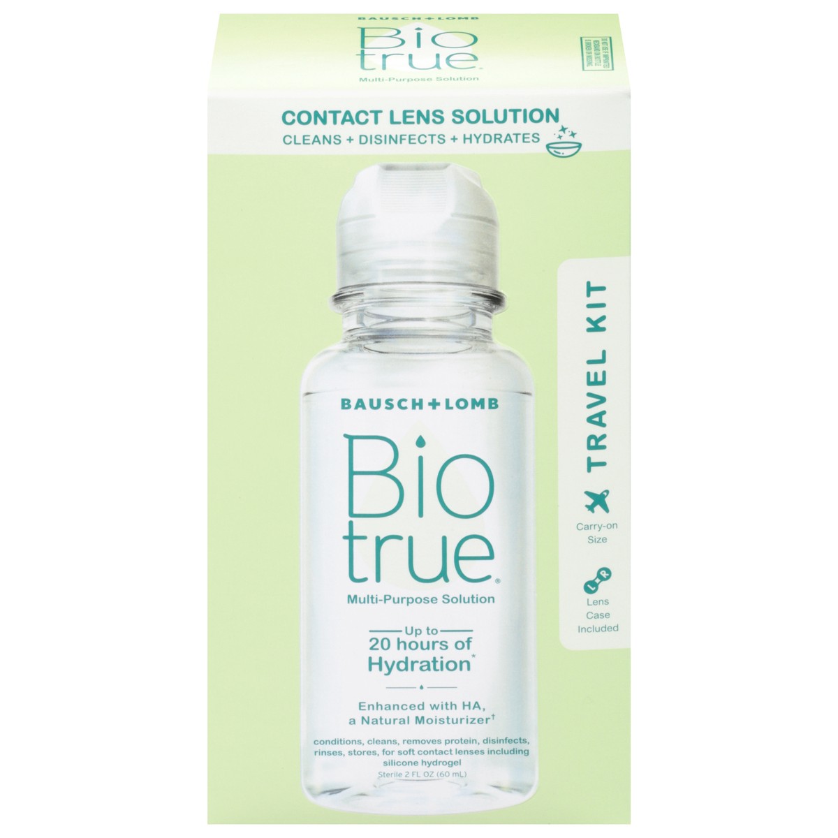 slide 1 of 9, Biotrue Multi-Purpose Contact Lens Solution–from Bausch + Lomb– 2 fl oz (60 mL) Travel Pack, Comes With Contact Lens Case, 2 oz