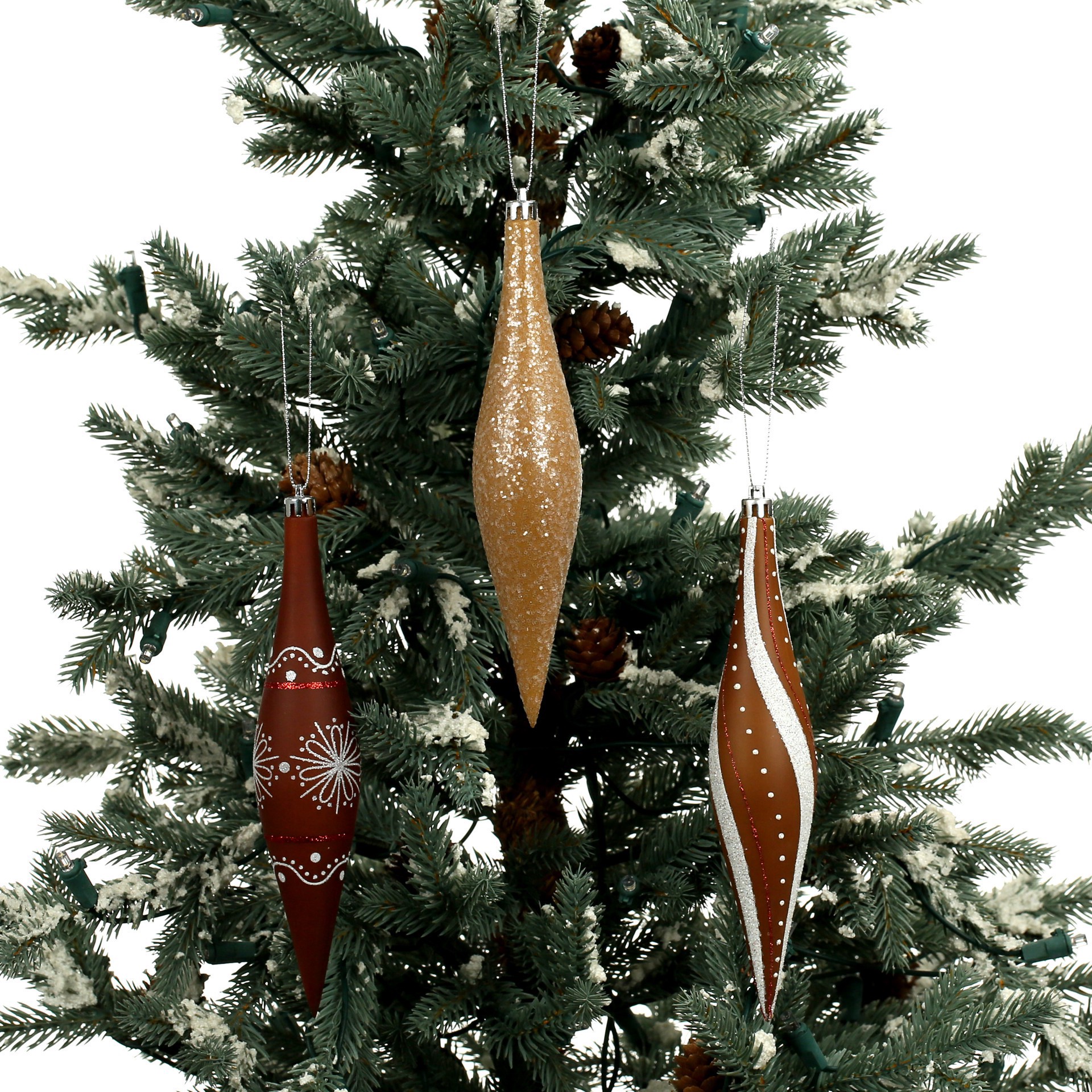 slide 2 of 4, 6 Pack 7.7" Brown, White & Gold Glitter Shatterproof Teardrop Ornaments By Ashland, 6 ct