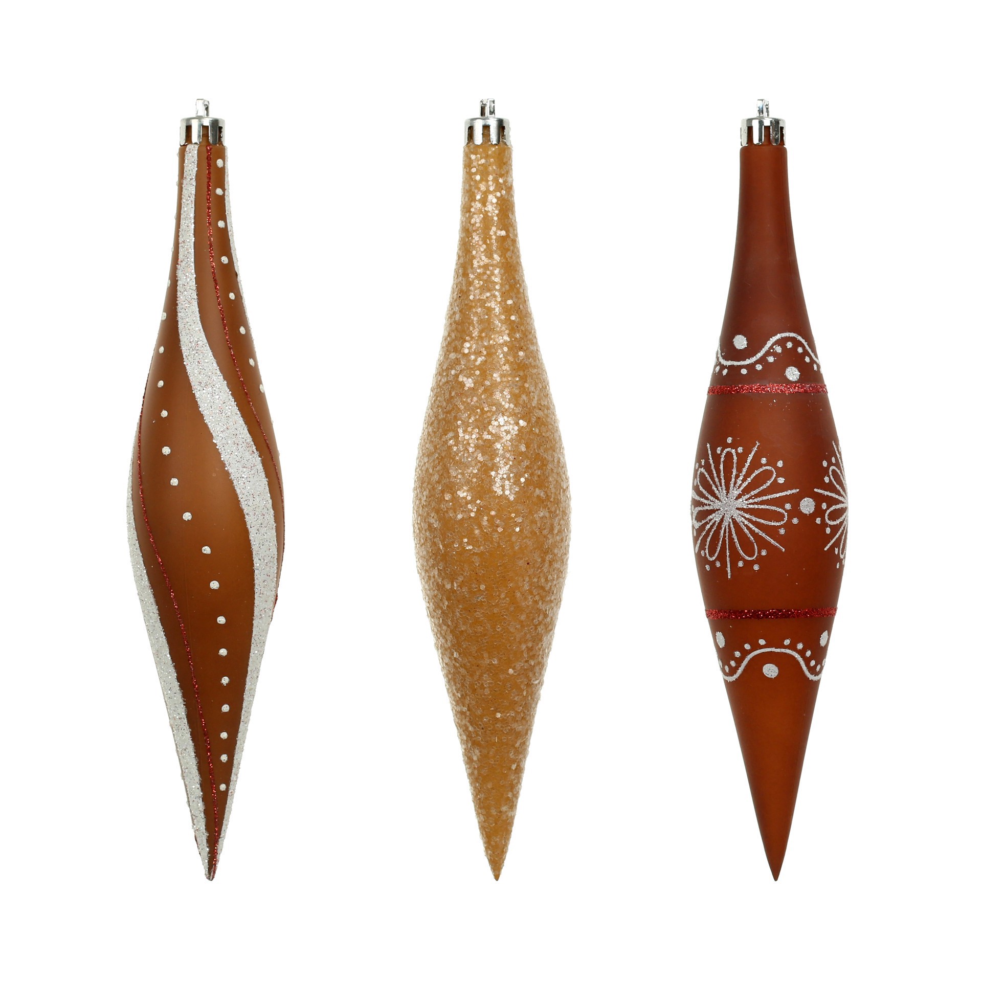 slide 4 of 4, 6 Pack 7.7" Brown, White & Gold Glitter Shatterproof Teardrop Ornaments By Ashland, 6 ct