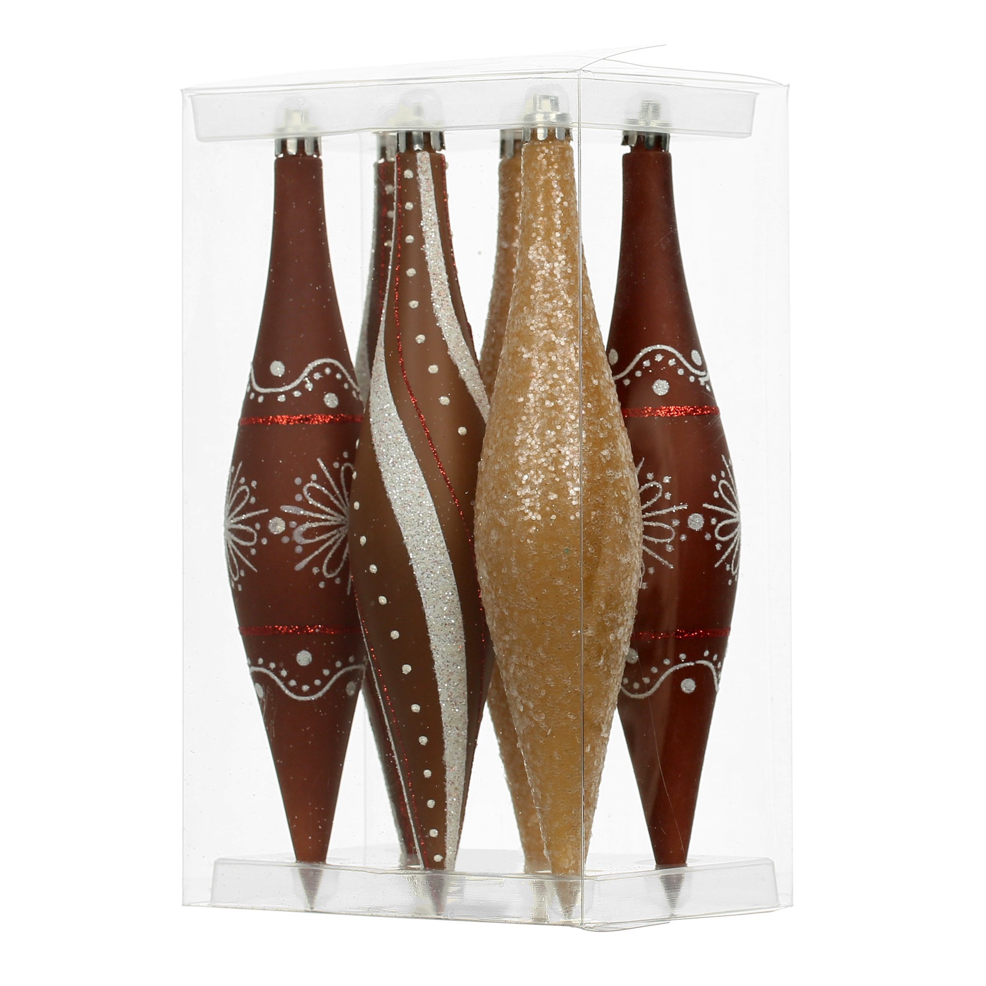 slide 3 of 4, 6 Pack 7.7" Brown, White & Gold Glitter Shatterproof Teardrop Ornaments By Ashland, 6 ct