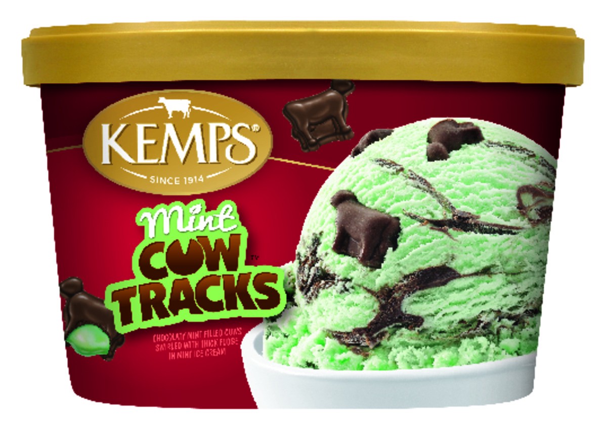 slide 1 of 9, Kemps Mint Cow Tracks Ice Cream 1.5 Quart, 1.5 qt