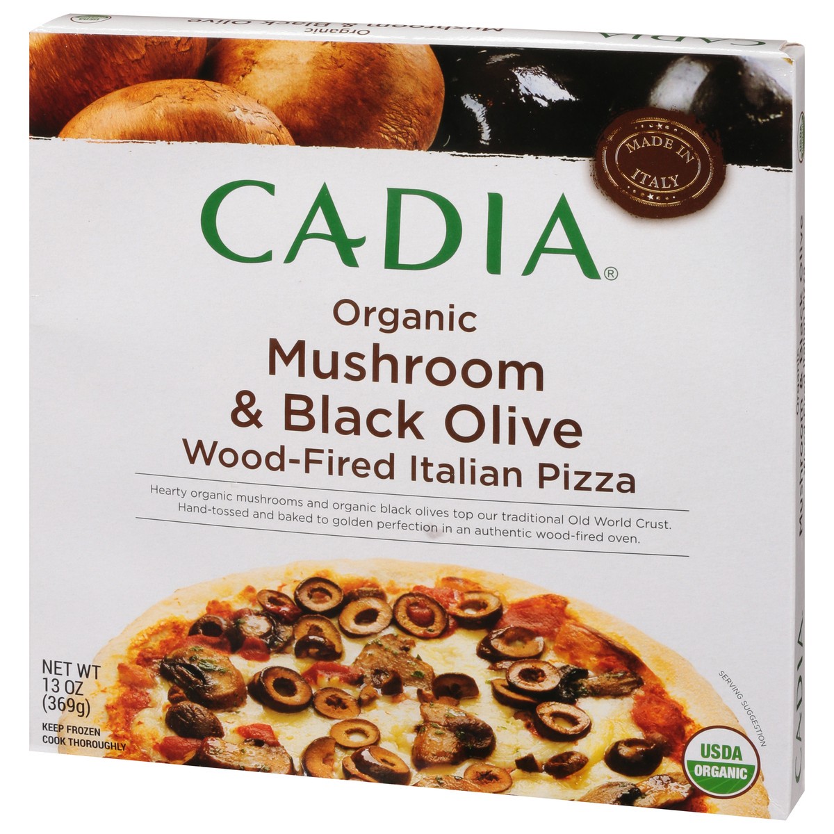 slide 13 of 14, Cadia Wood-Fired Organic Mushroom & Black Olive Italian Pizza 13 oz, 13 oz