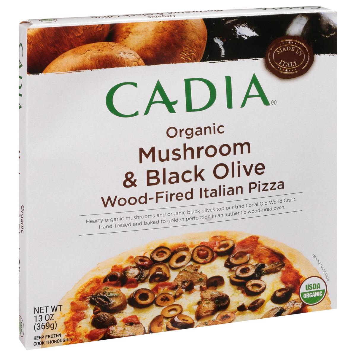 slide 11 of 14, Cadia Wood-Fired Organic Mushroom & Black Olive Italian Pizza 13 oz, 13 oz