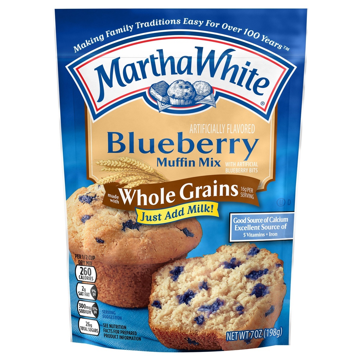 slide 1 of 1, Martha White Whole Grain Blueberry Muffin Mix, 7 oz