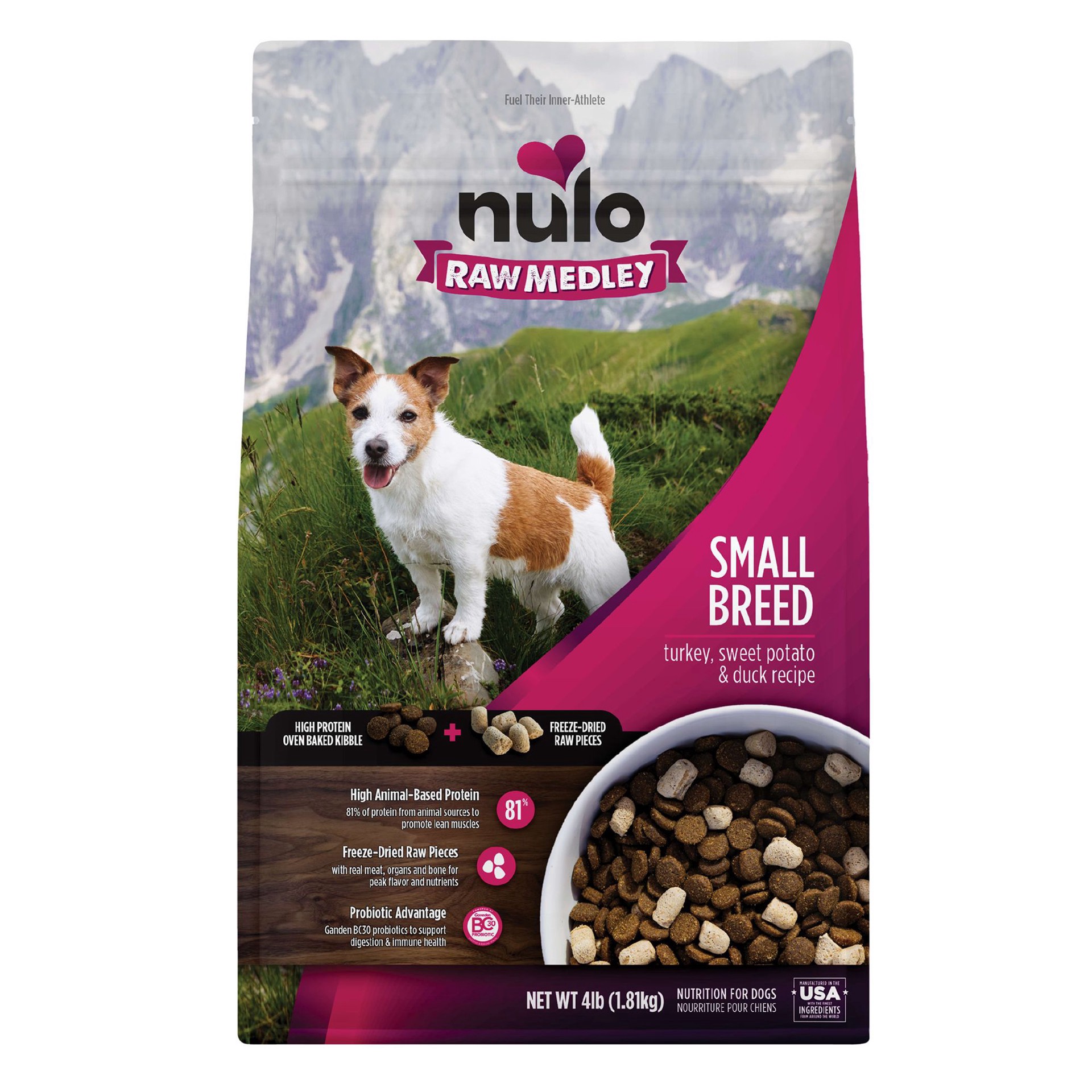 slide 1 of 1, Nulo Raw Medley Small Breed Adult Dog Food - Kibble Plus Freeze Dried, Turkey, Sweet Potato & Duck, 4 lb