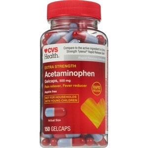 slide 1 of 1, CVS Health Extra Strength Acetaminophen Pain Reliever & Fever Reducer 500 Mg Gelcaps, 150 Ct, 1 ct