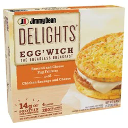 Jimmy Dean Delights Egg’wich Breakfast Sandwiches with Broccoli and Cheese Egg Frittatas with Chicken Sausage and Cheese, Breadless, Frozen, 4 Count