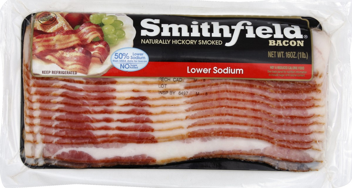 slide 5 of 5, Smithfield Naturally Hickory Smoked Lower Sodium Bacon, 16 oz
