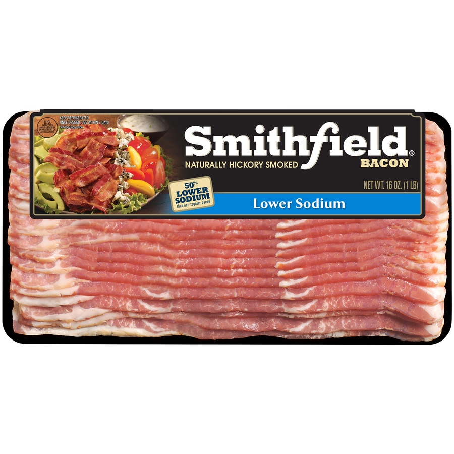 slide 1 of 3, Smithfield Naturally Hickory Smoked Lower Sodium Bacon, 16 oz