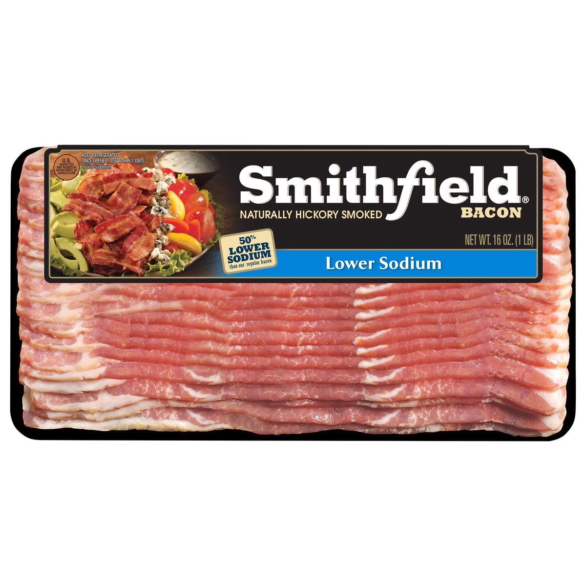 slide 1 of 5, Smithfield Naturally Hickory Smoked Lower Sodium Bacon, 16 oz