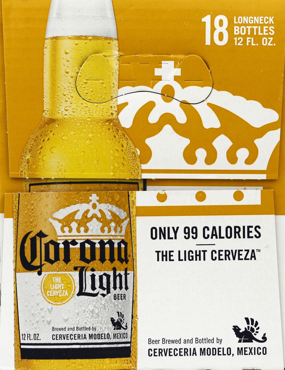 slide 6 of 7, Corona Light Mexican Lager Import Light Beer, 18 pk 12 fl oz Bottles, 4.0% ABV, 18 ct; 12 oz