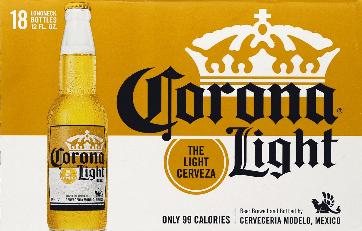 slide 3 of 7, Corona Light Mexican Lager Import Light Beer, 18 pk 12 fl oz Bottles, 4.0% ABV, 18 ct; 12 oz