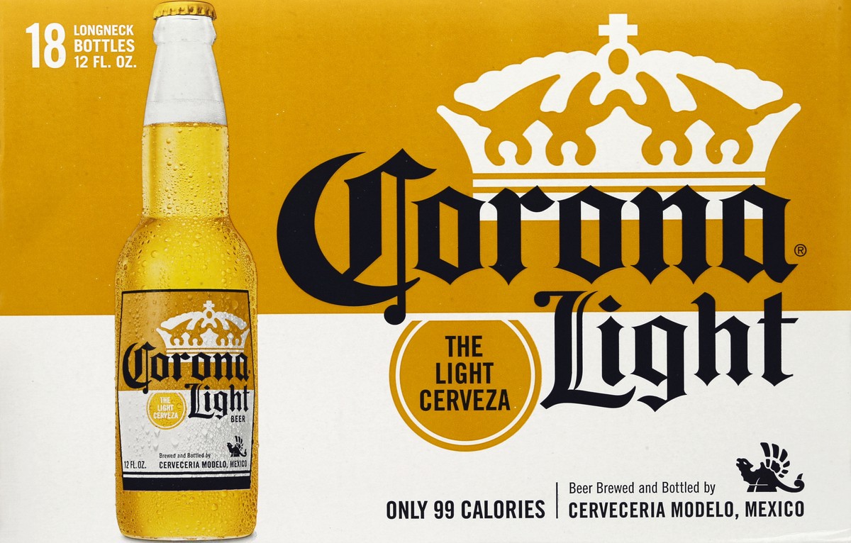 slide 7 of 7, Corona Light Mexican Lager Import Light Beer, 18 pk 12 fl oz Bottles, 4.0% ABV, 18 ct; 12 oz