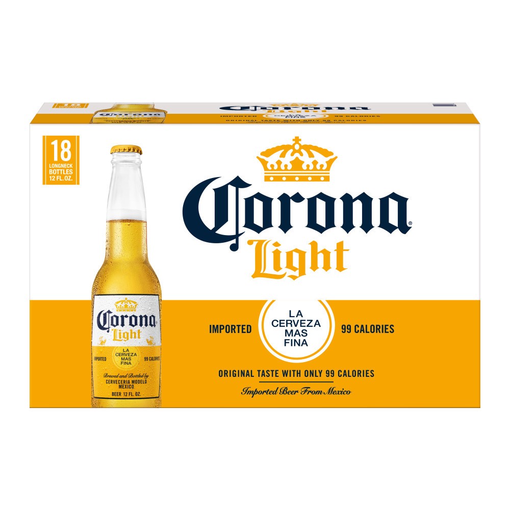 slide 1 of 7, Corona Light Mexican Lager Import Light Beer, 18 pk 12 fl oz Bottles, 4.0% ABV, 18 ct; 12 oz