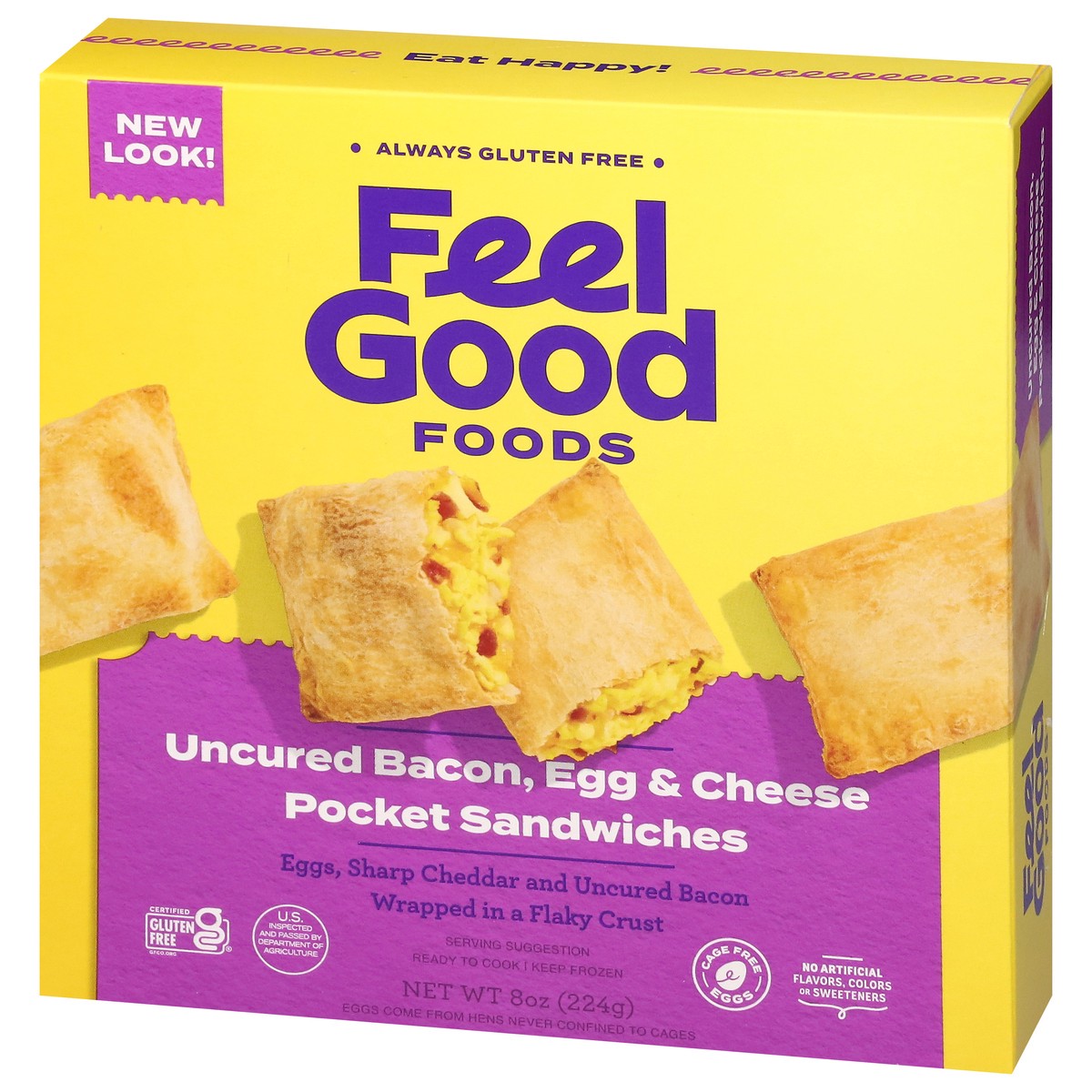 slide 9 of 13, Feel Good Foods Uncured Bacon, Egg & Cheese Pocket Sandwiches 8 oz, 8 oz