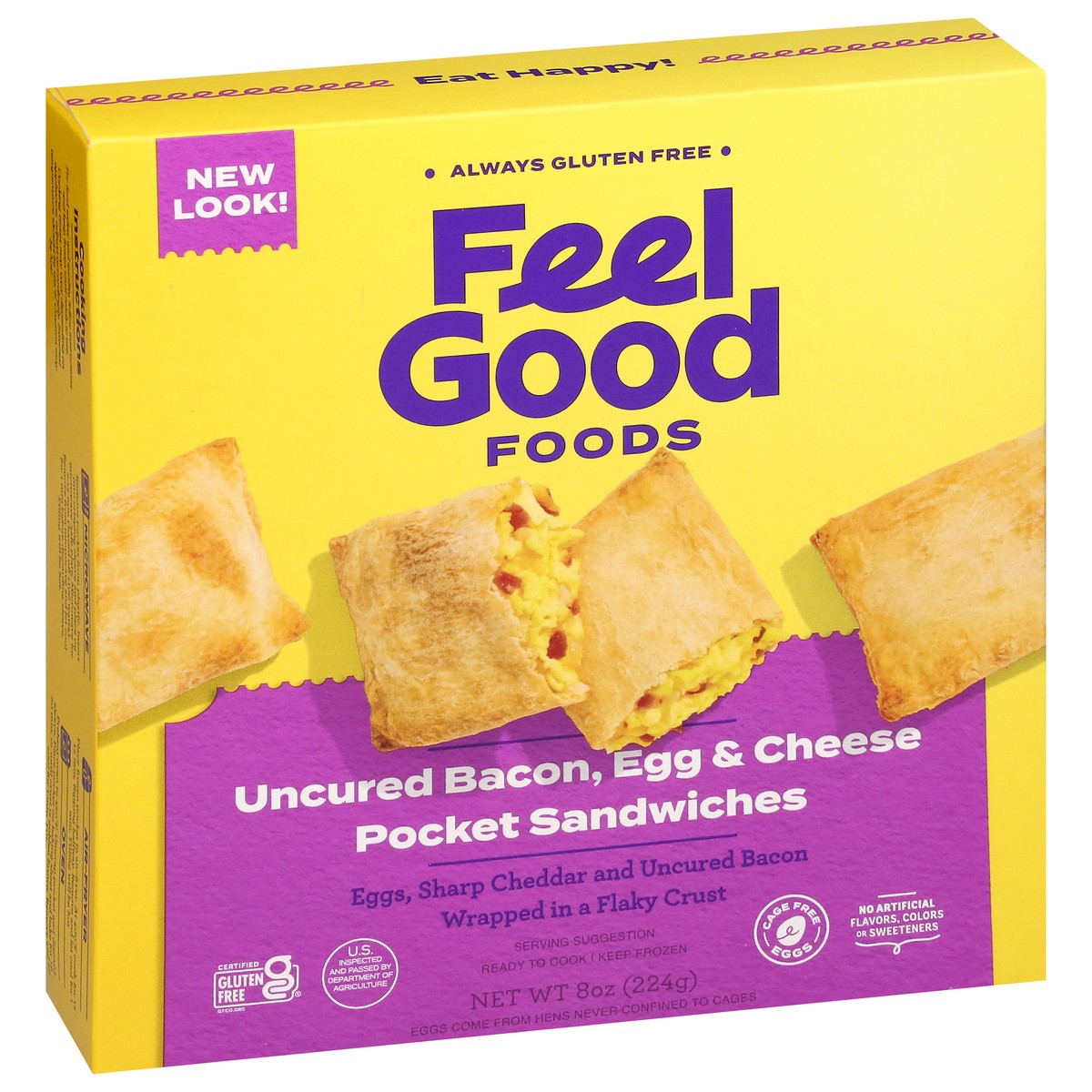 slide 12 of 13, Feel Good Foods Uncured Bacon, Egg & Cheese Pocket Sandwiches 8 oz, 8 oz