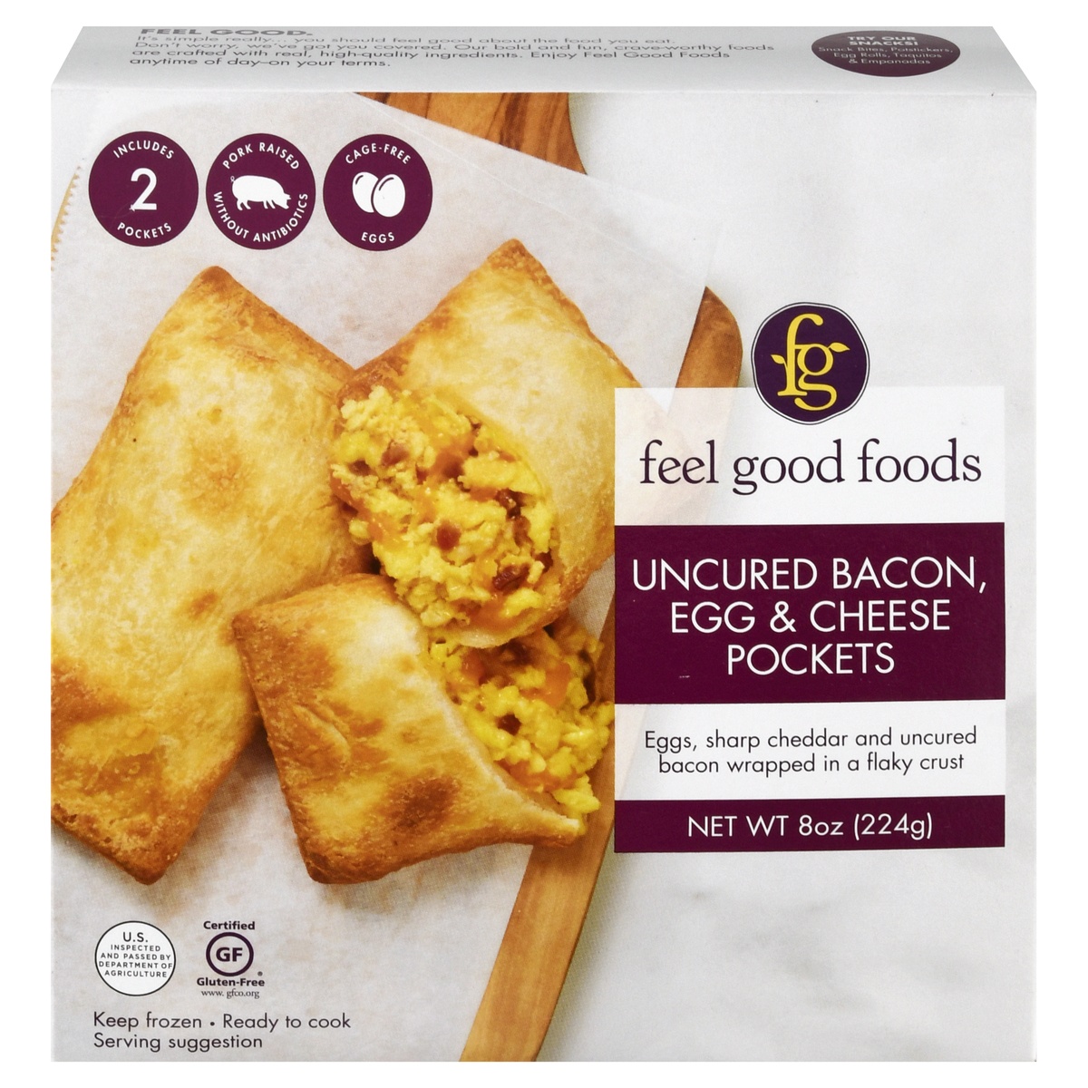 slide 1 of 1, Feel Good Foods Gluten Free Bacon Egg And Cheese Pockets, 8 oz