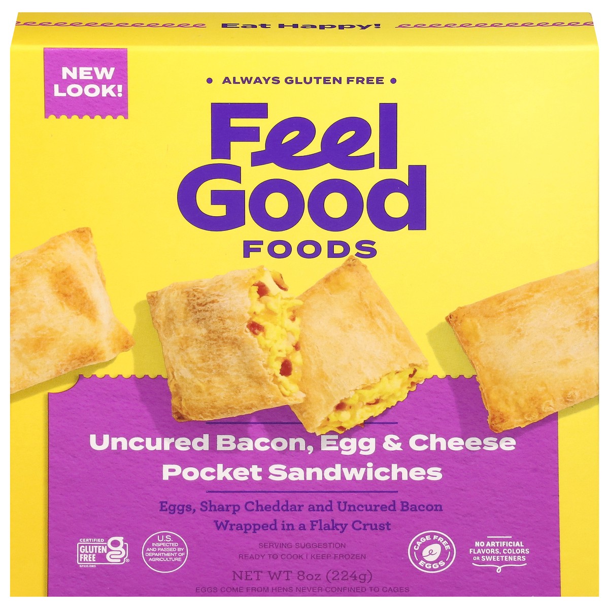 slide 7 of 13, Feel Good Foods Uncured Bacon, Egg & Cheese Pocket Sandwiches 8 oz, 8 oz