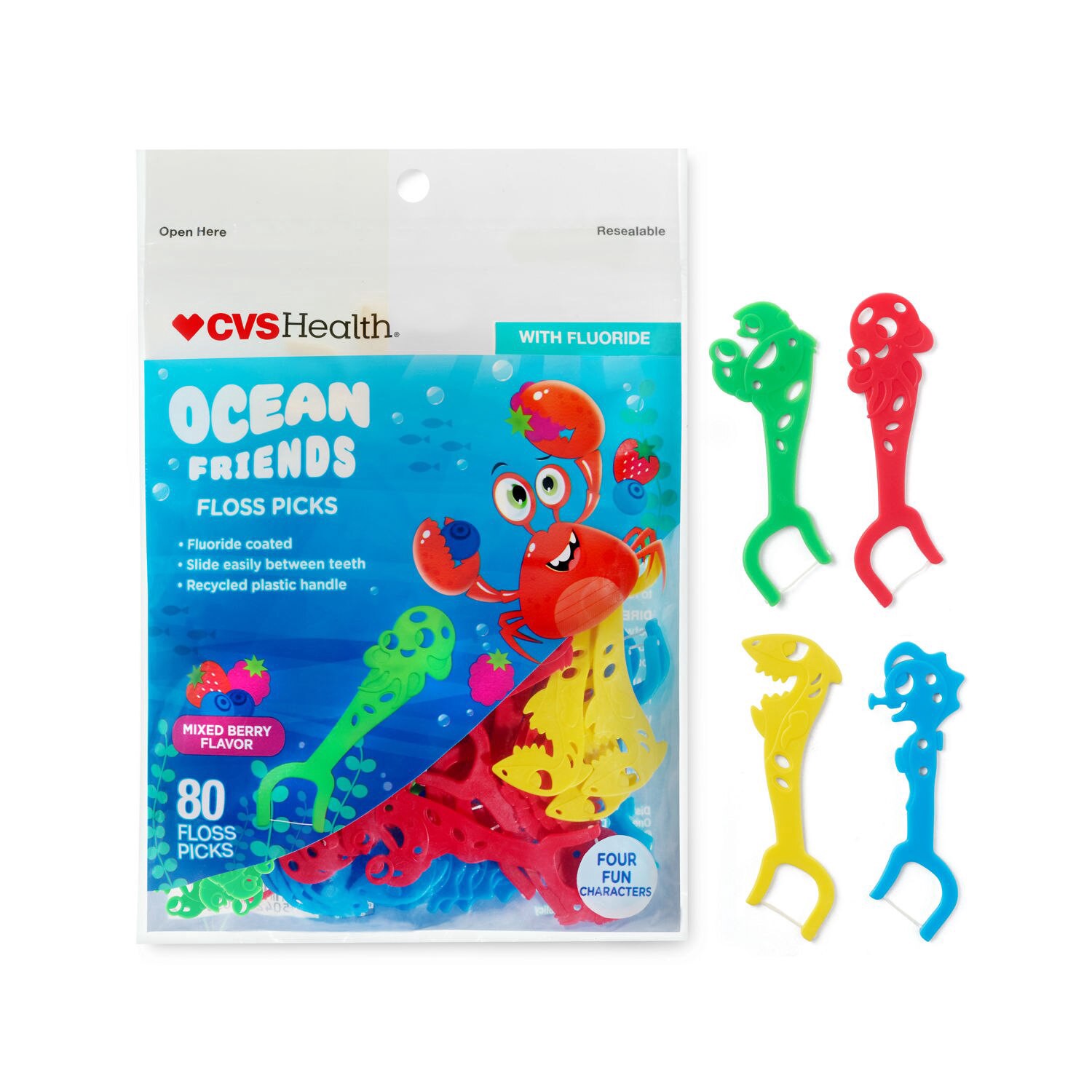slide 2 of 2, Cvs Health Kid's Ocean Friends Floss Picks, Mixed Berry, 80 ct