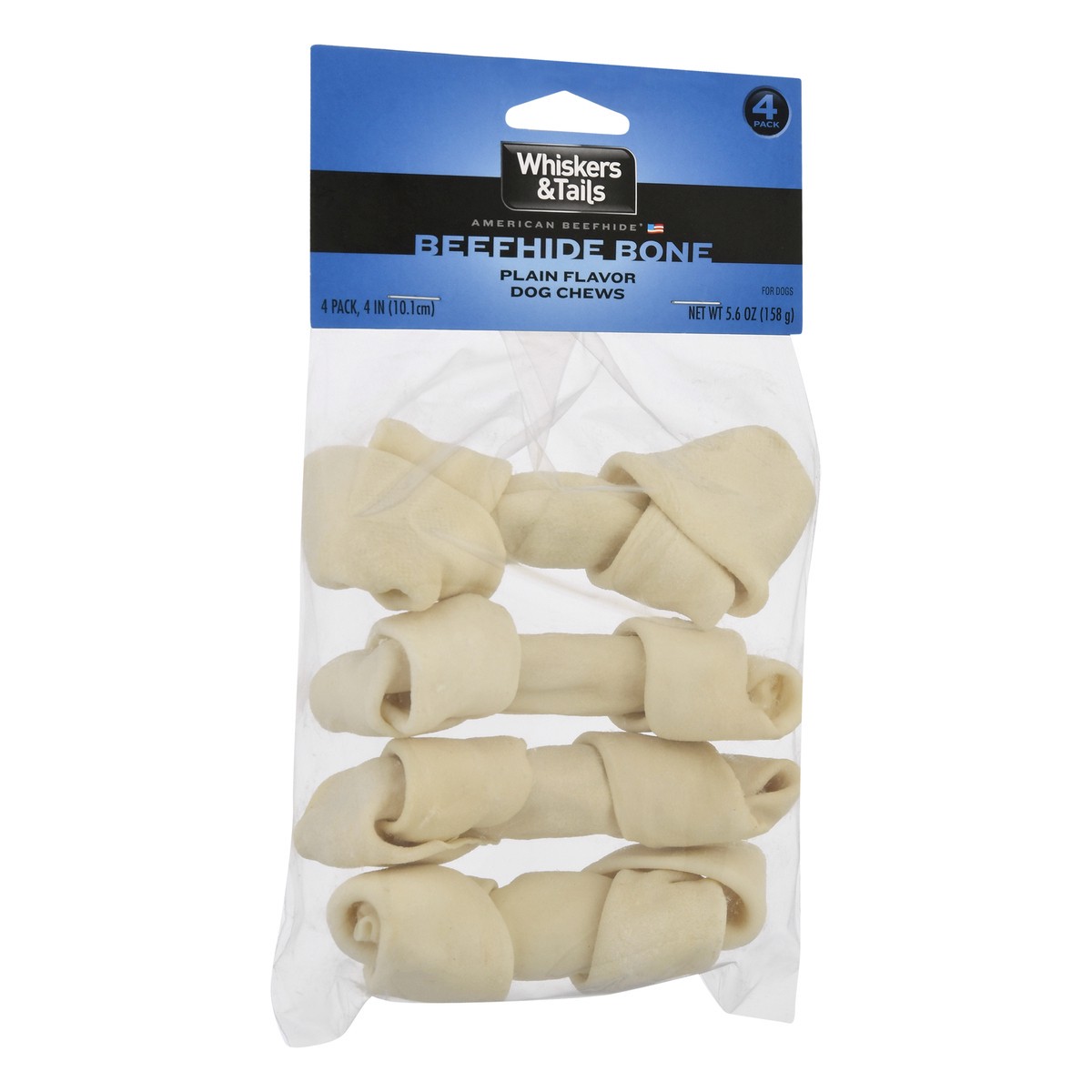 slide 2 of 9, Whiskers & Tails 4 Pack Beefhide Bone Plain flavor Dog Chews 4.0 ea, 4 ct