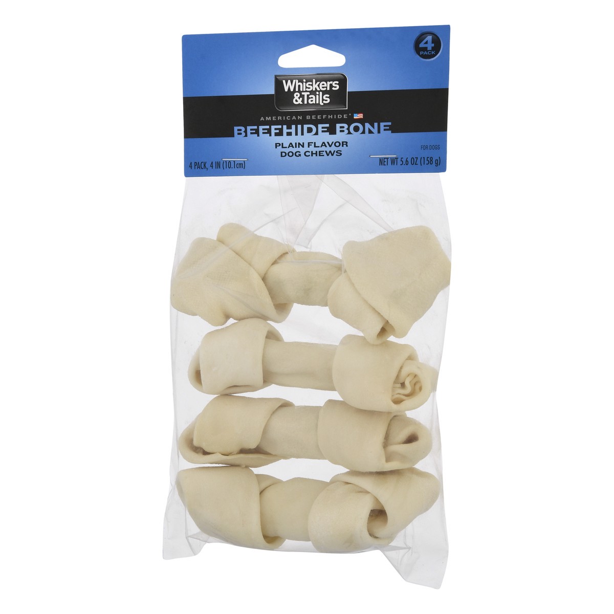 slide 3 of 9, Whiskers & Tails 4 Pack Beefhide Bone Plain flavor Dog Chews 4.0 ea, 4 ct