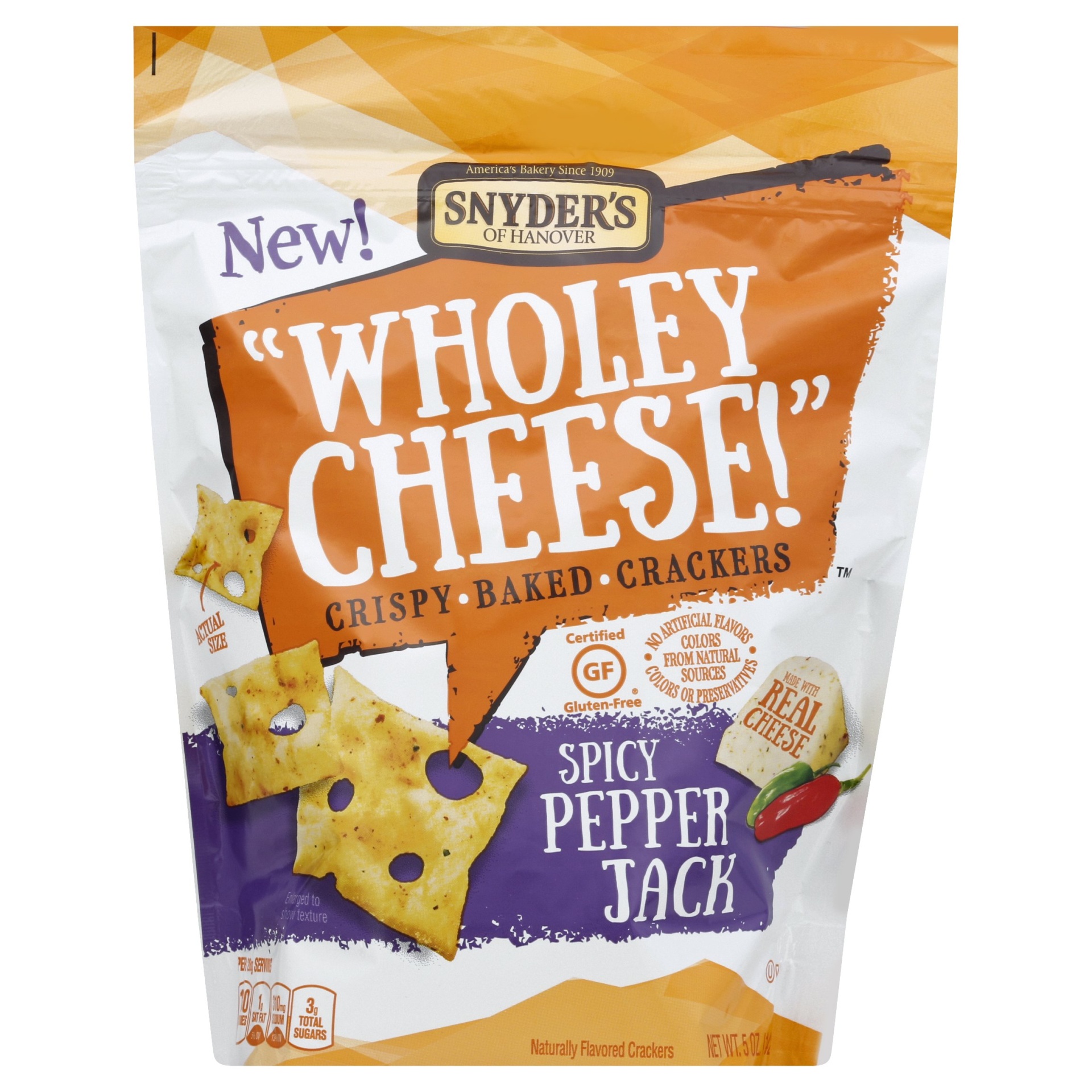 slide 1 of 1, Snyder's of Hanover Wholey Cheese Spicy Pepper Jack Crispy Baked Crackers, 5 oz