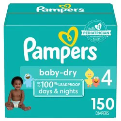 Pampers Baby Dry Diapers, Size 4, 22-37 lbs, 150 Count, Absorbent Disposable Diapers