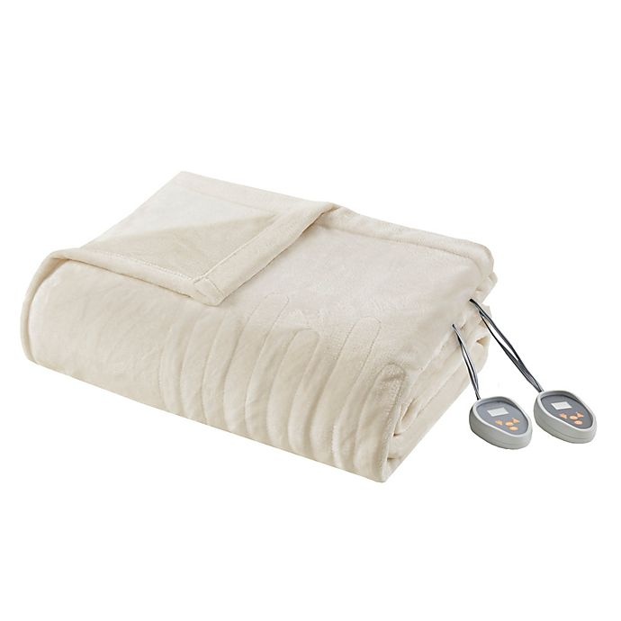 slide 1 of 5, Beautyrest Plush Heated Queen Blanket - Ivory, 1 ct