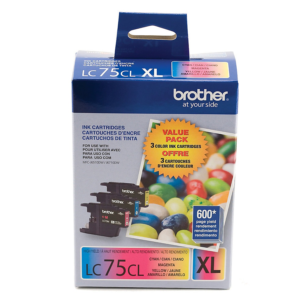 slide 1 of 2, Brother Lc75 Cyan/Magenta/Yellow Ink Cartridges, Pack Of 3, 3 ct