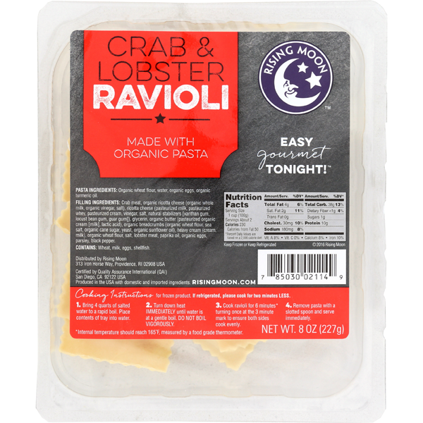 slide 1 of 1, Rising Moon Organic Raviolis Crab Lobster, 8 oz