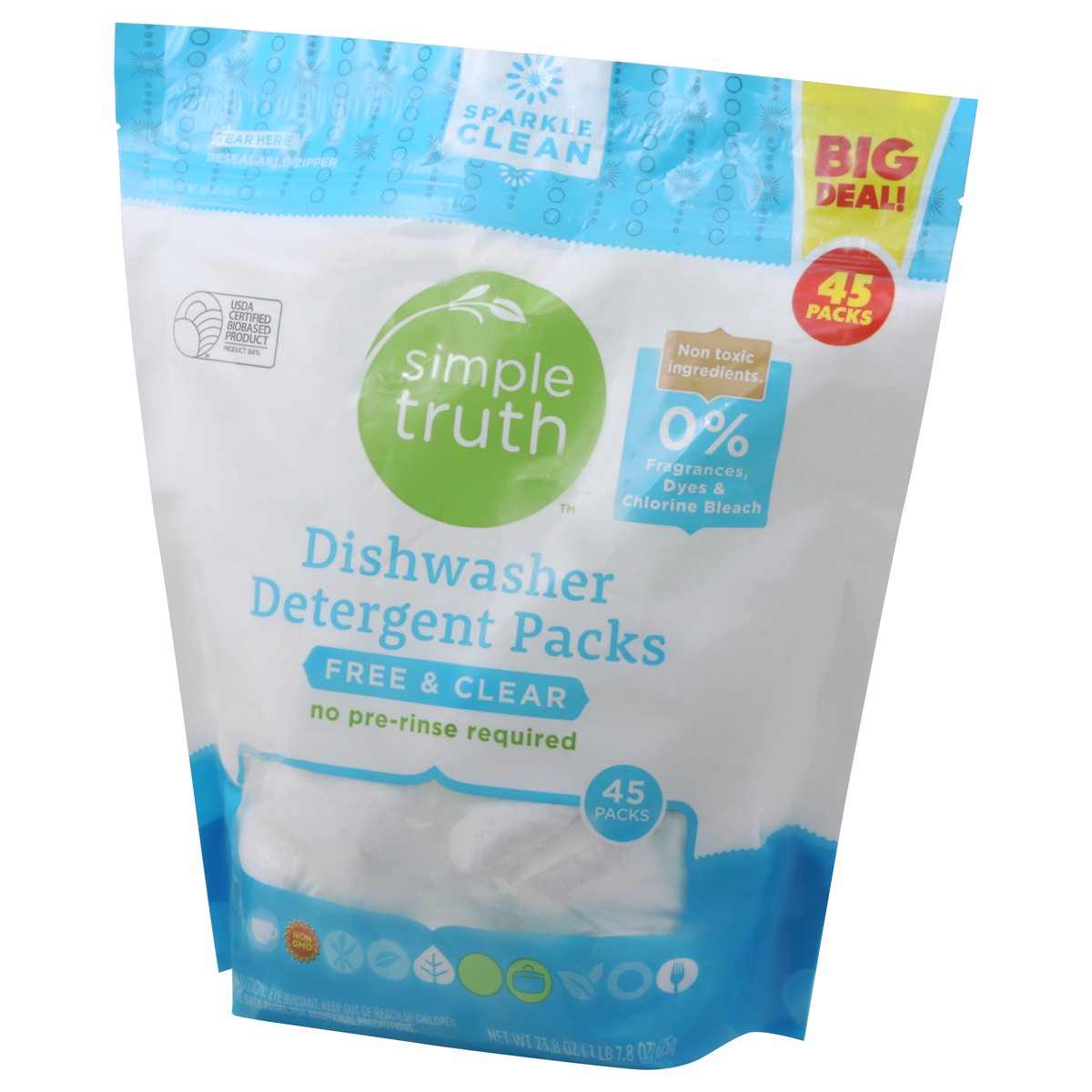 slide 3 of 9, Simple Truth Free Clear Dishwasher Detergent Packs, 45 ct; 23.8 oz