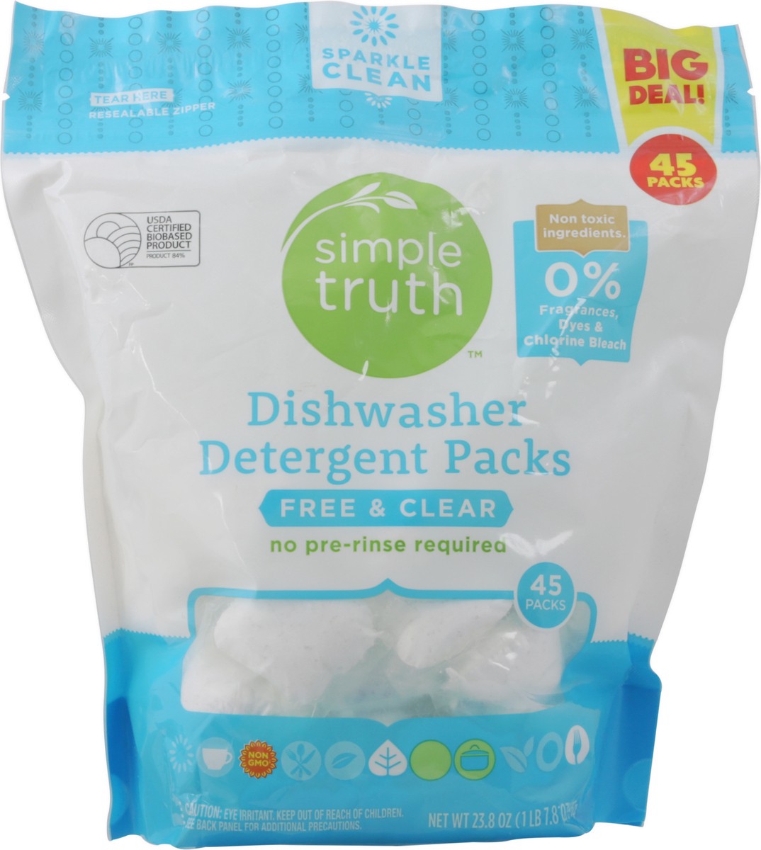 slide 6 of 9, Simple Truth Free Clear Dishwasher Detergent Packs, 45 ct; 23.8 oz