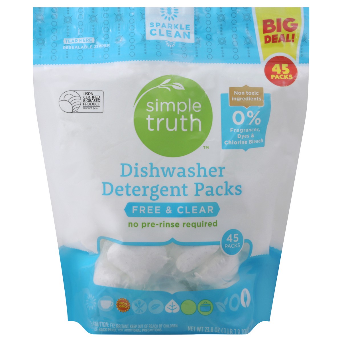 slide 1 of 9, Simple Truth Free Clear Dishwasher Detergent Packs, 45 ct; 23.8 oz