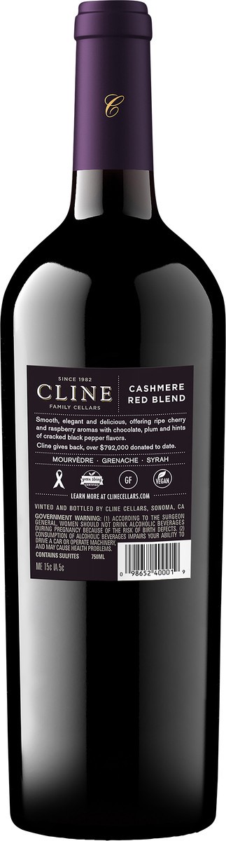 slide 3 of 6, Cline Cashmere Red, 750 ml