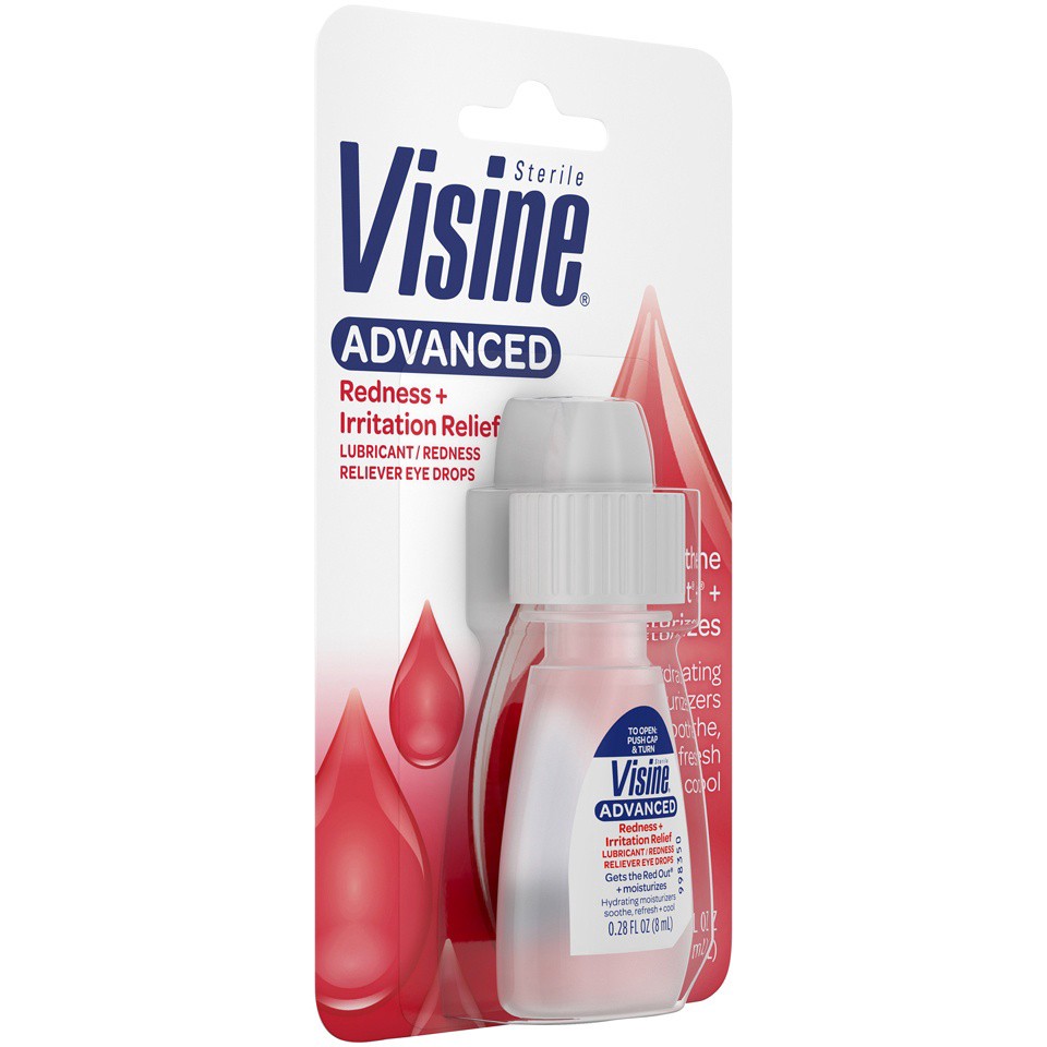 slide 6 of 6, Visine Advanced Redness + Irritation Relief Eye Drops to Cool & Moisturize Dry, Irritated & Red Eyes, 0.28 fl. oz, 0.28 fl oz