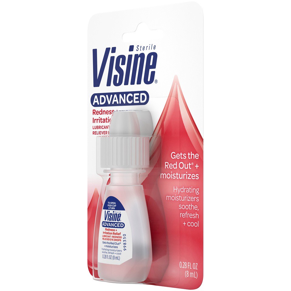 slide 2 of 6, Visine Advanced Redness + Irritation Relief Eye Drops to Cool & Moisturize Dry, Irritated & Red Eyes, 0.28 fl. oz, 0.28 fl oz