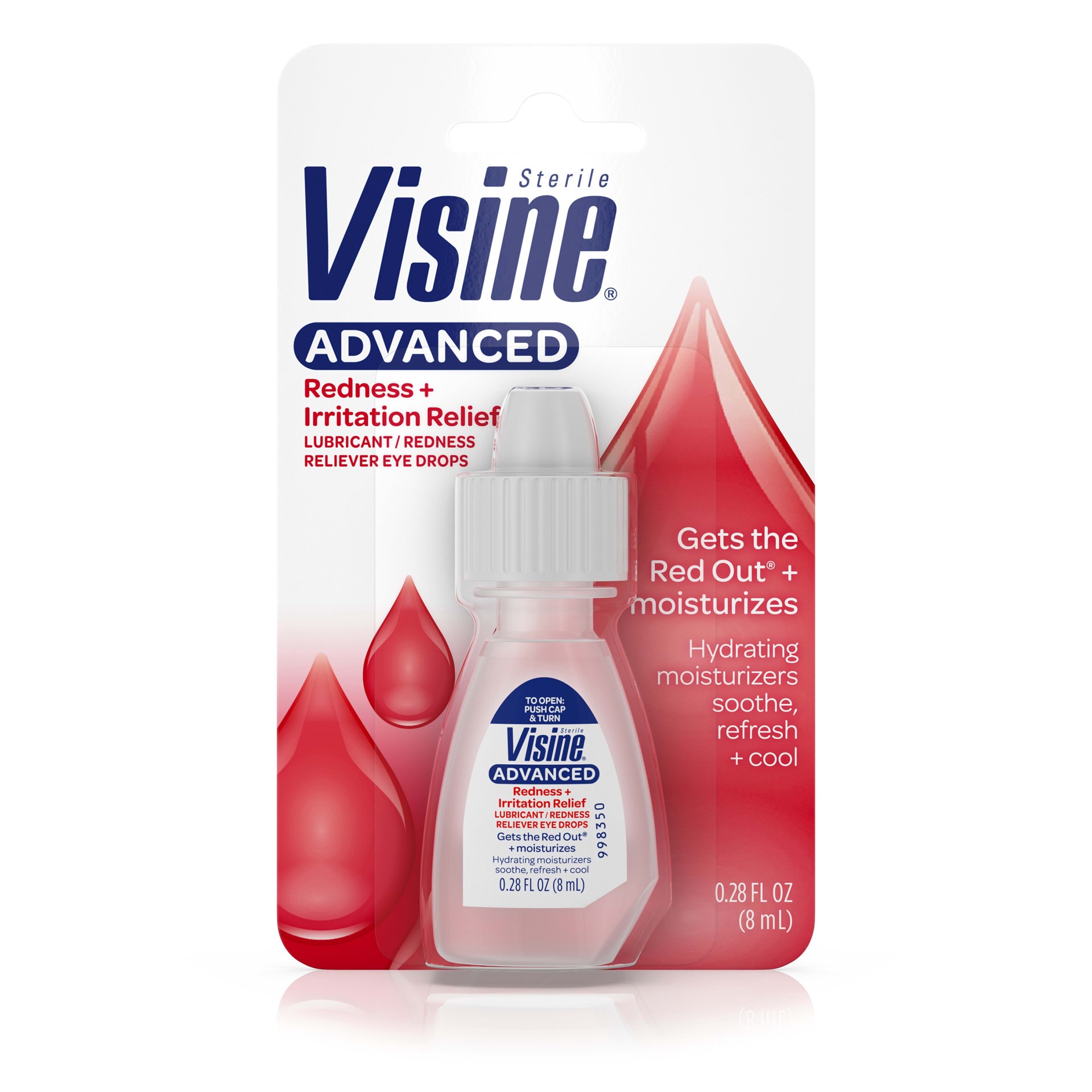 slide 1 of 6, Visine Advanced Redness + Irritation Relief Eye Drops to Cool & Moisturize Dry, Irritated & Red Eyes, 0.28 fl. oz, 0.28 fl oz