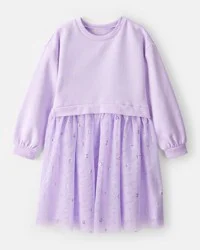 Carter's Girls Metallic Heart Long-Sleeve Tulle Dress - Purple Lavender 6-6X