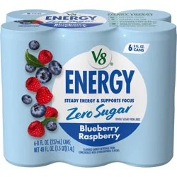 V8 Energy Zero Sugar Blueberry Raspberry, 8 fl oz Cans (6 Pack)
